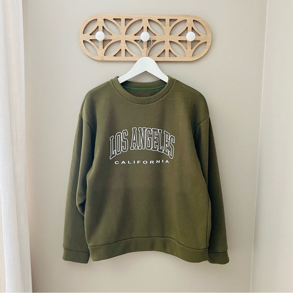SHEIN 'Los Angeles' Pullover Sweater Green Sz Medium